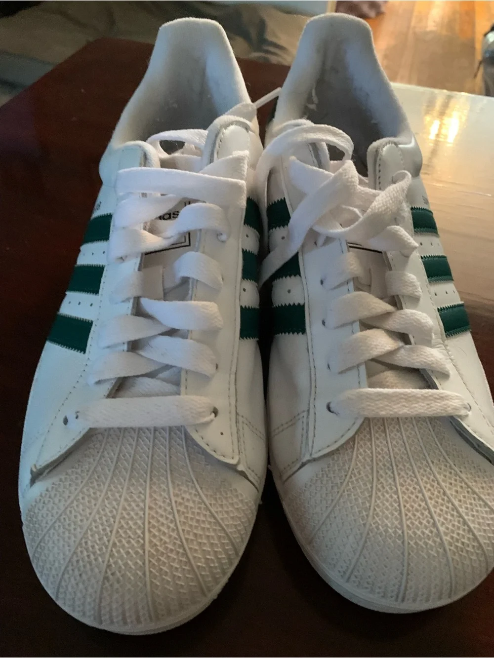 adidas superstar men’s size 11 White Sneakers with Green Stripes